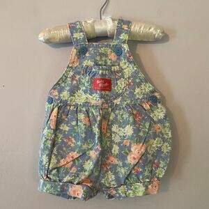 Oshkosh Baby B'gosh Vintage 90s Blue Pink Floral Overall Romper Girls' 3/6 Month